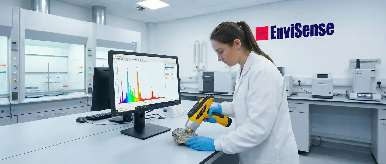 Ręczny analizator XRF podczas analizy pierwiastkowej próbki